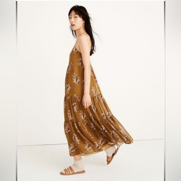 MADEWELL CAMI TIER MIDI DRESS IN METALLIC CLASSIC CORSAGE 12 - Picture 2 of 5